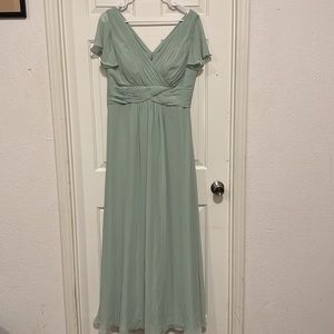 Sage green dress with v neck and v back
